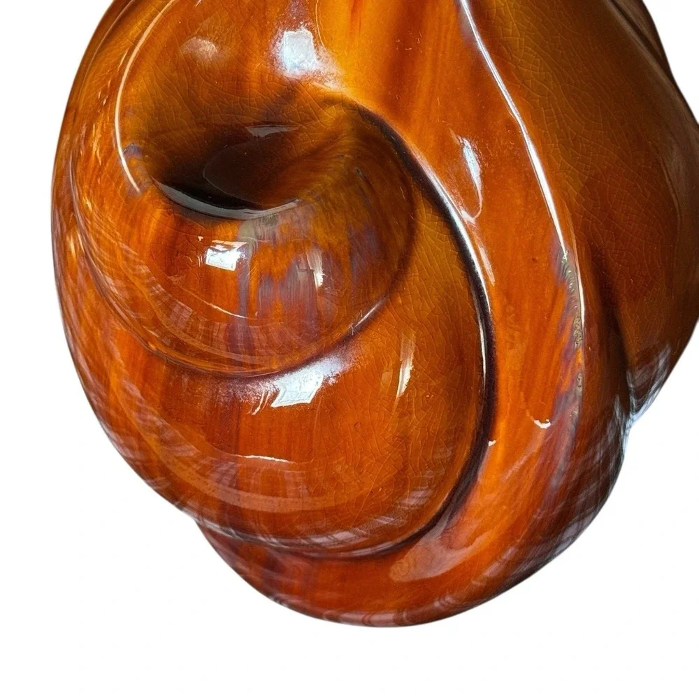 Large Sculptural Pottery Vase Brown Drip Glaze Swirl Abstract Art MCM Style 14